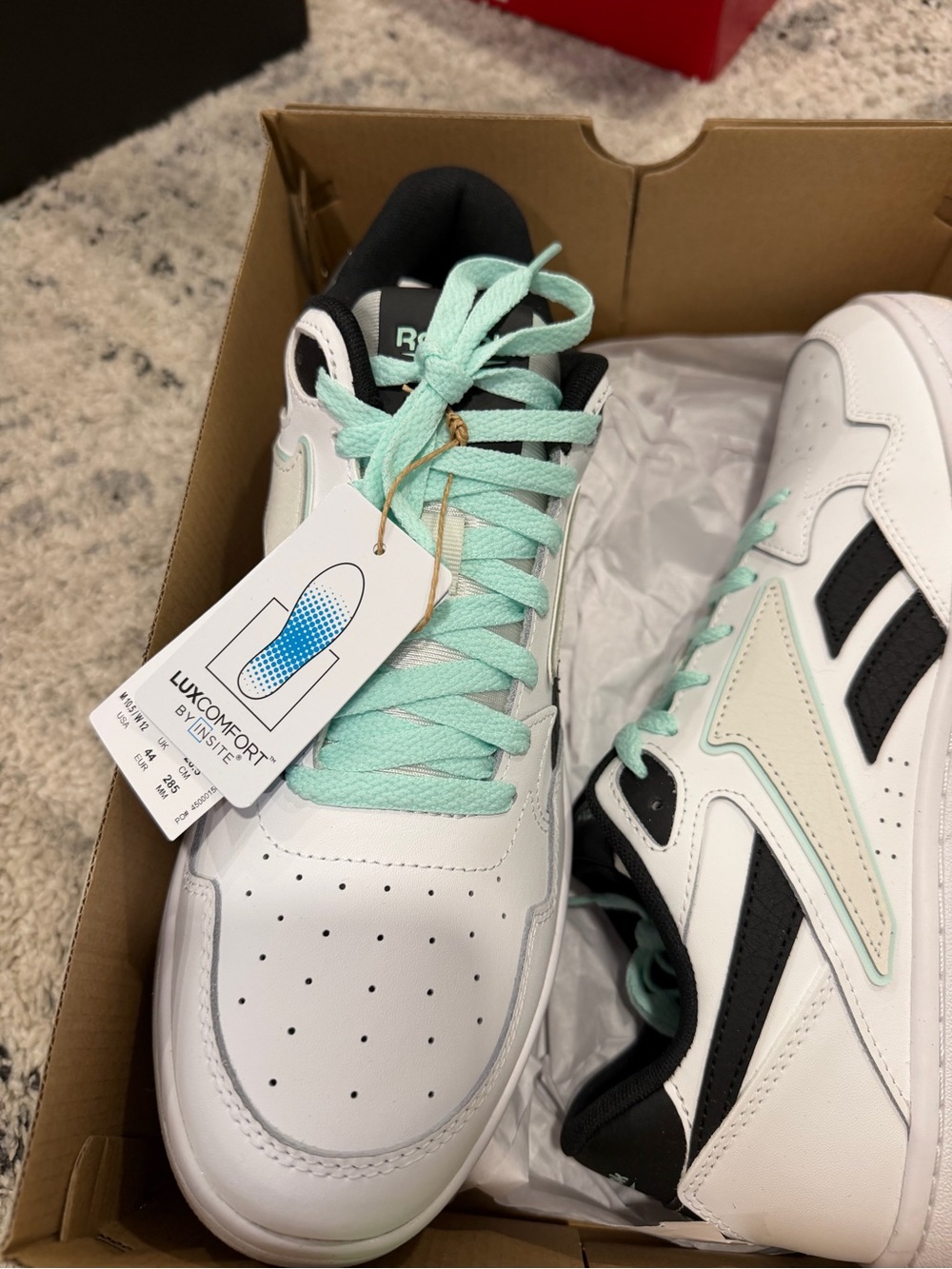Reebok White Sneakers with Mint Laces and Black Accents